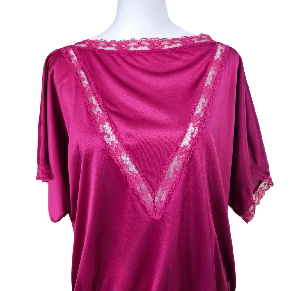 Retro 1980s 2 piece Pajama set Lace Detail Side Tie Top size M - Picture 15 of 16